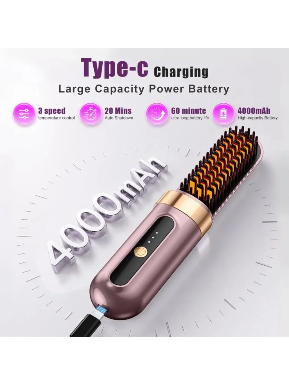 Upgraded Cordless Hair Straightener Brush - Ionic, Anti-Frizz, Fast Heating